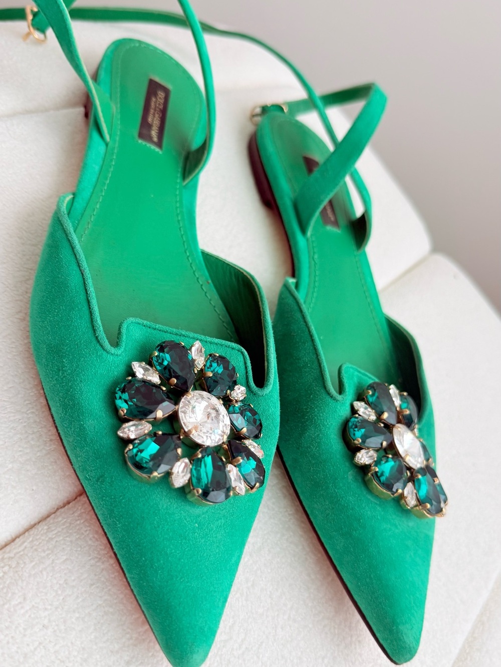 DOLCE&GABBANA Emerald Green Jeweled Slingback Flats – EU 38 | Pointed Toe | - Picture 2 of 10